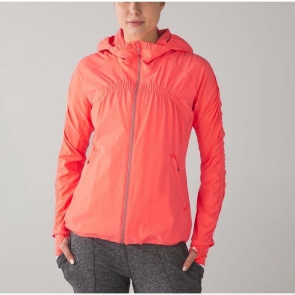 Lululemon Gather Me Slightly lightweight hooded neon jacket